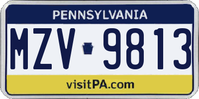PA license plate MZV9813