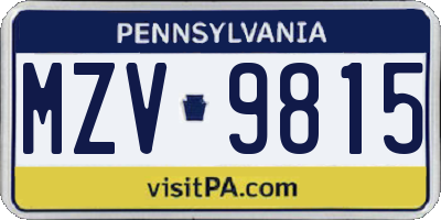 PA license plate MZV9815