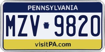 PA license plate MZV9820