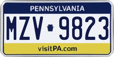PA license plate MZV9823