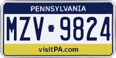 PA license plate MZV9824