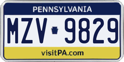 PA license plate MZV9829