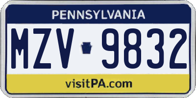 PA license plate MZV9832