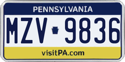 PA license plate MZV9836