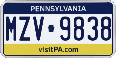 PA license plate MZV9838