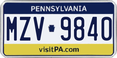 PA license plate MZV9840