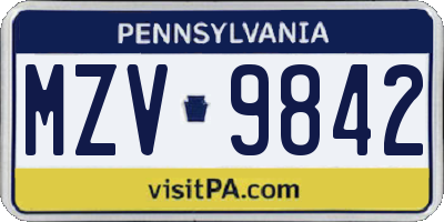 PA license plate MZV9842