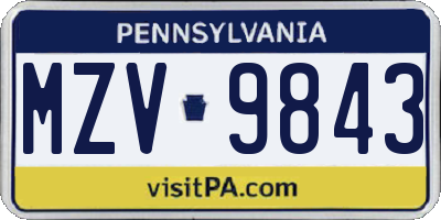 PA license plate MZV9843