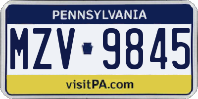 PA license plate MZV9845