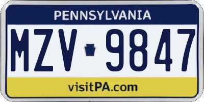 PA license plate MZV9847