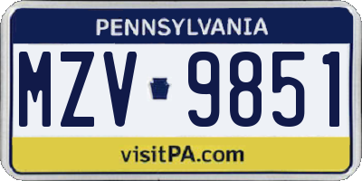 PA license plate MZV9851