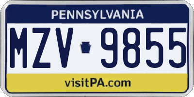 PA license plate MZV9855