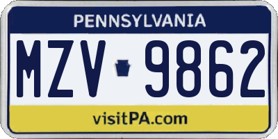 PA license plate MZV9862