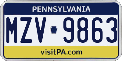 PA license plate MZV9863