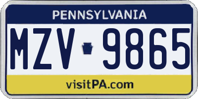 PA license plate MZV9865
