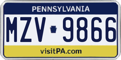 PA license plate MZV9866