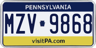 PA license plate MZV9868