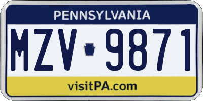 PA license plate MZV9871