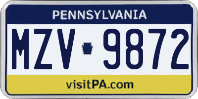 PA license plate MZV9872