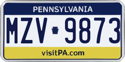 PA license plate MZV9873