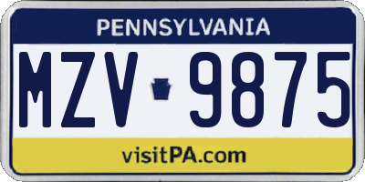PA license plate MZV9875