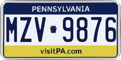 PA license plate MZV9876