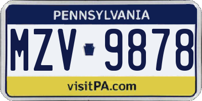 PA license plate MZV9878