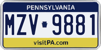 PA license plate MZV9881