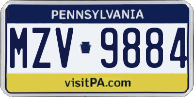 PA license plate MZV9884