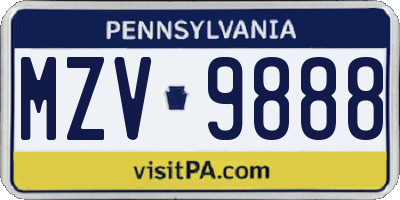 PA license plate MZV9888