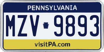 PA license plate MZV9893