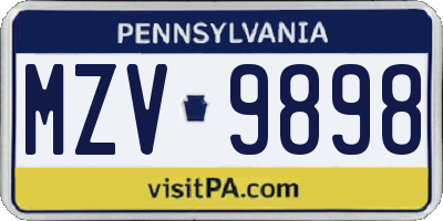 PA license plate MZV9898
