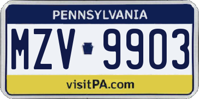 PA license plate MZV9903