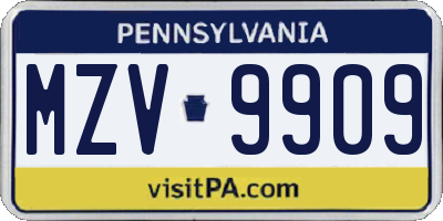 PA license plate MZV9909