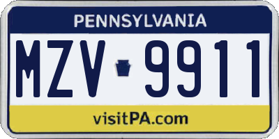 PA license plate MZV9911