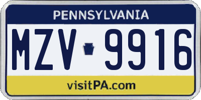 PA license plate MZV9916