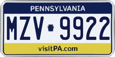 PA license plate MZV9922