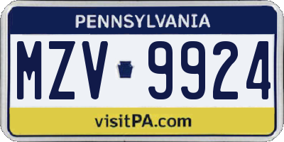 PA license plate MZV9924