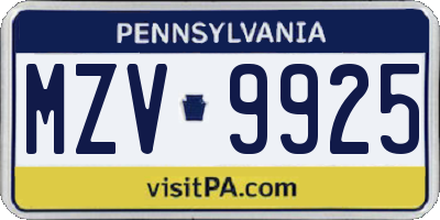 PA license plate MZV9925