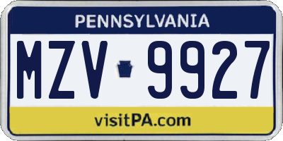 PA license plate MZV9927