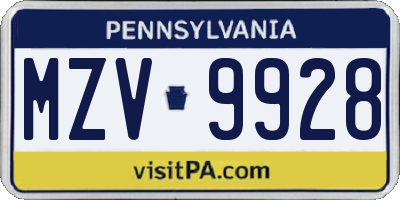 PA license plate MZV9928