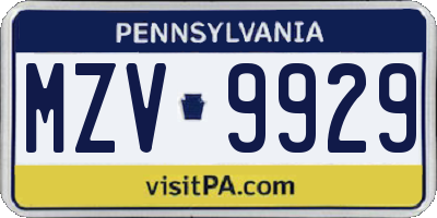 PA license plate MZV9929