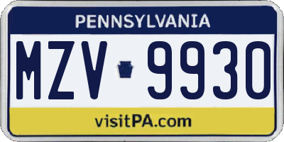 PA license plate MZV9930