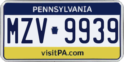 PA license plate MZV9939