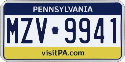 PA license plate MZV9941