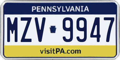 PA license plate MZV9947