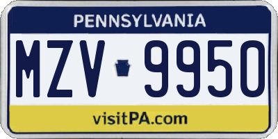 PA license plate MZV9950