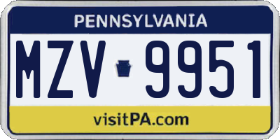 PA license plate MZV9951
