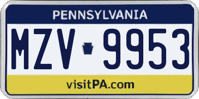PA license plate MZV9953