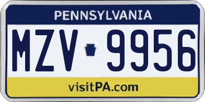 PA license plate MZV9956